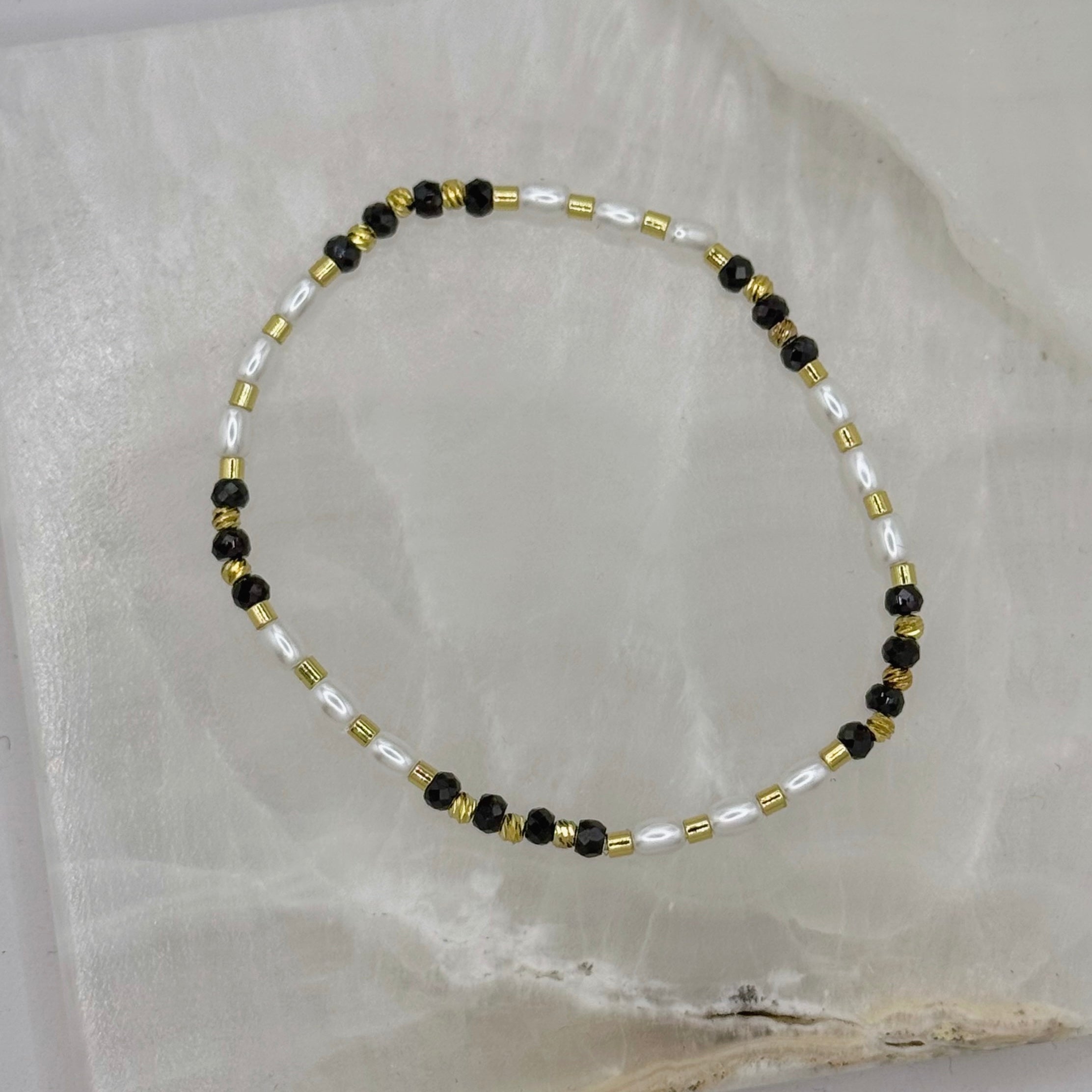 PEARL BLACK ONYX BEADED bracelet