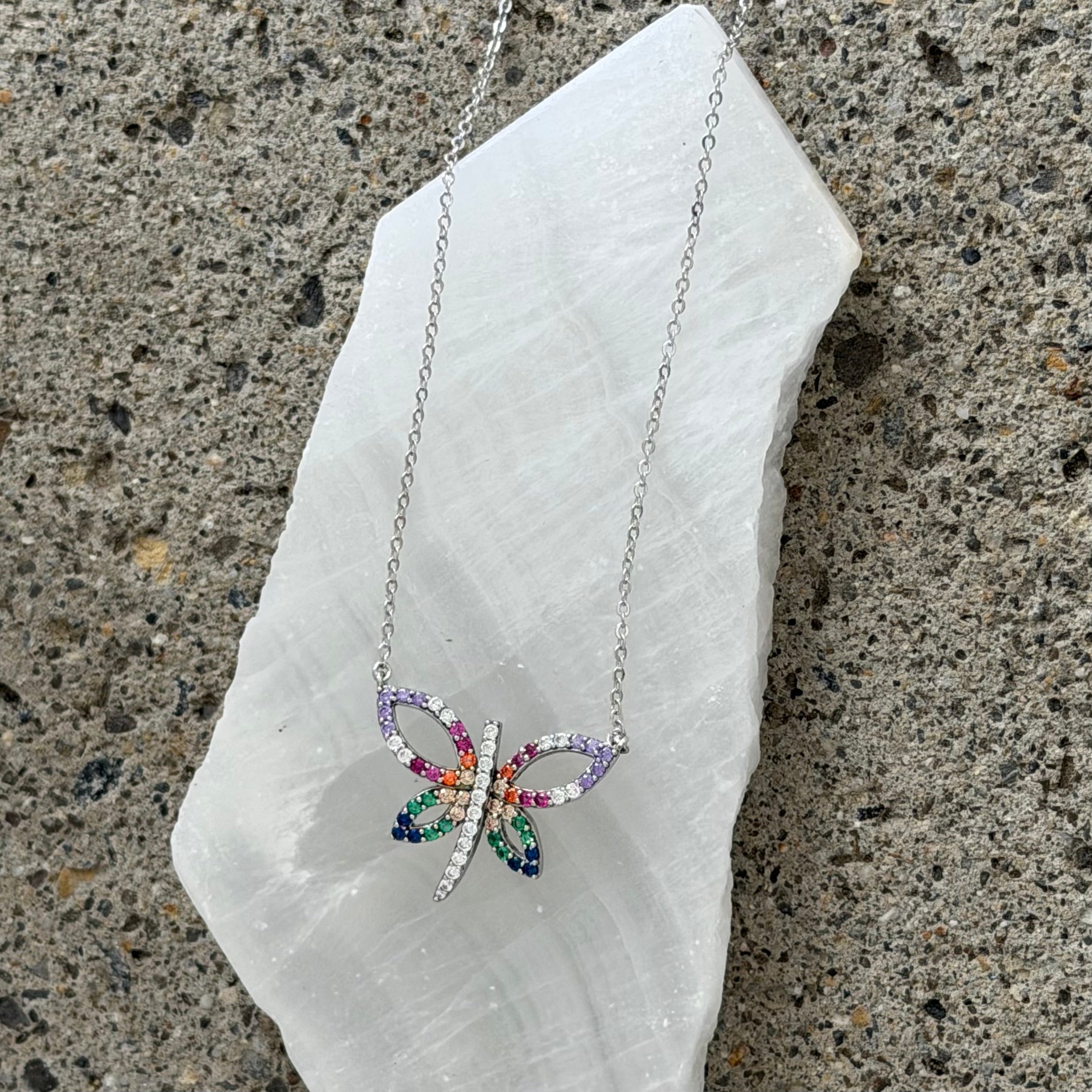 SILVER DRAGONFLY COLOR necklace
