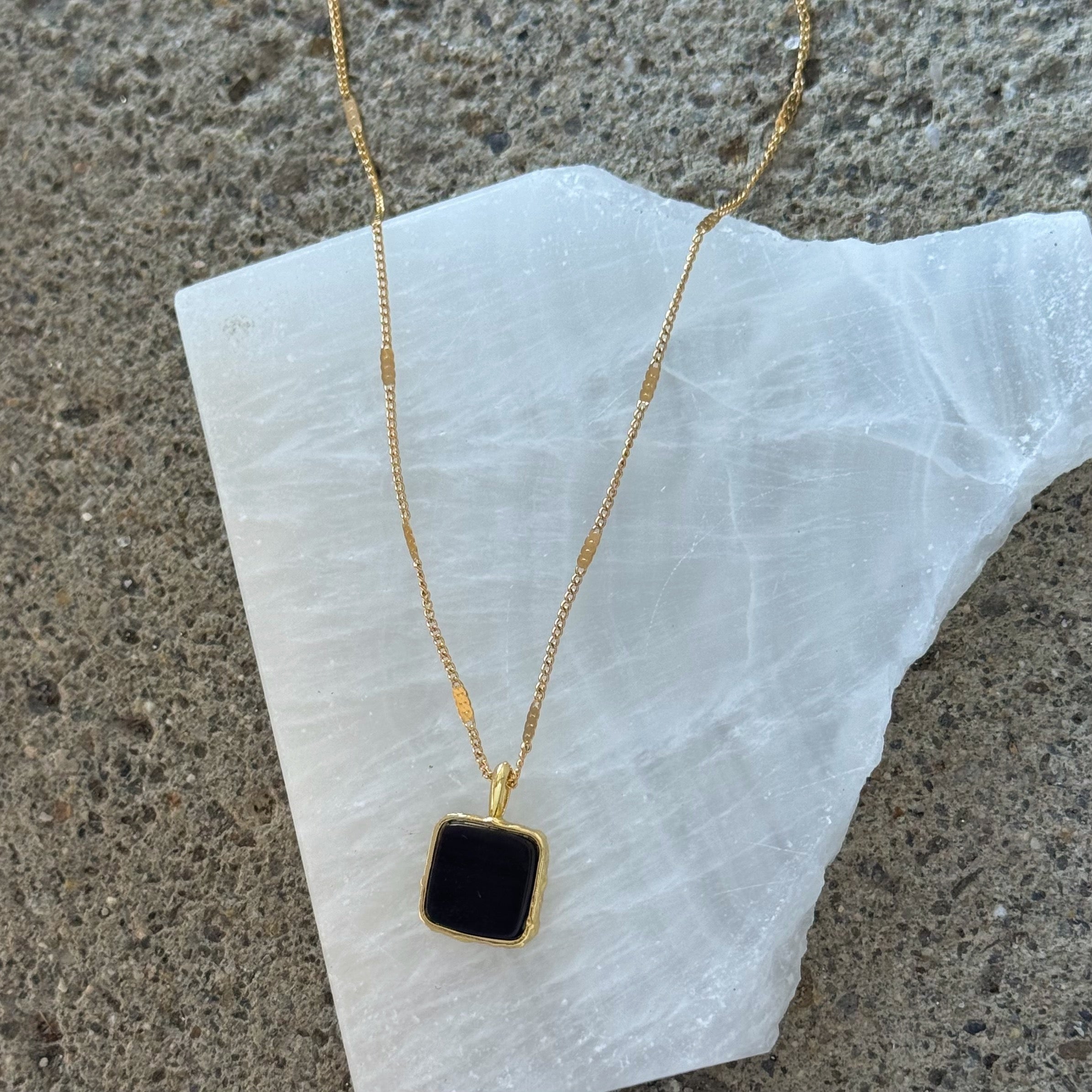 GOLD BLACK ONYX SQUARE necklace
