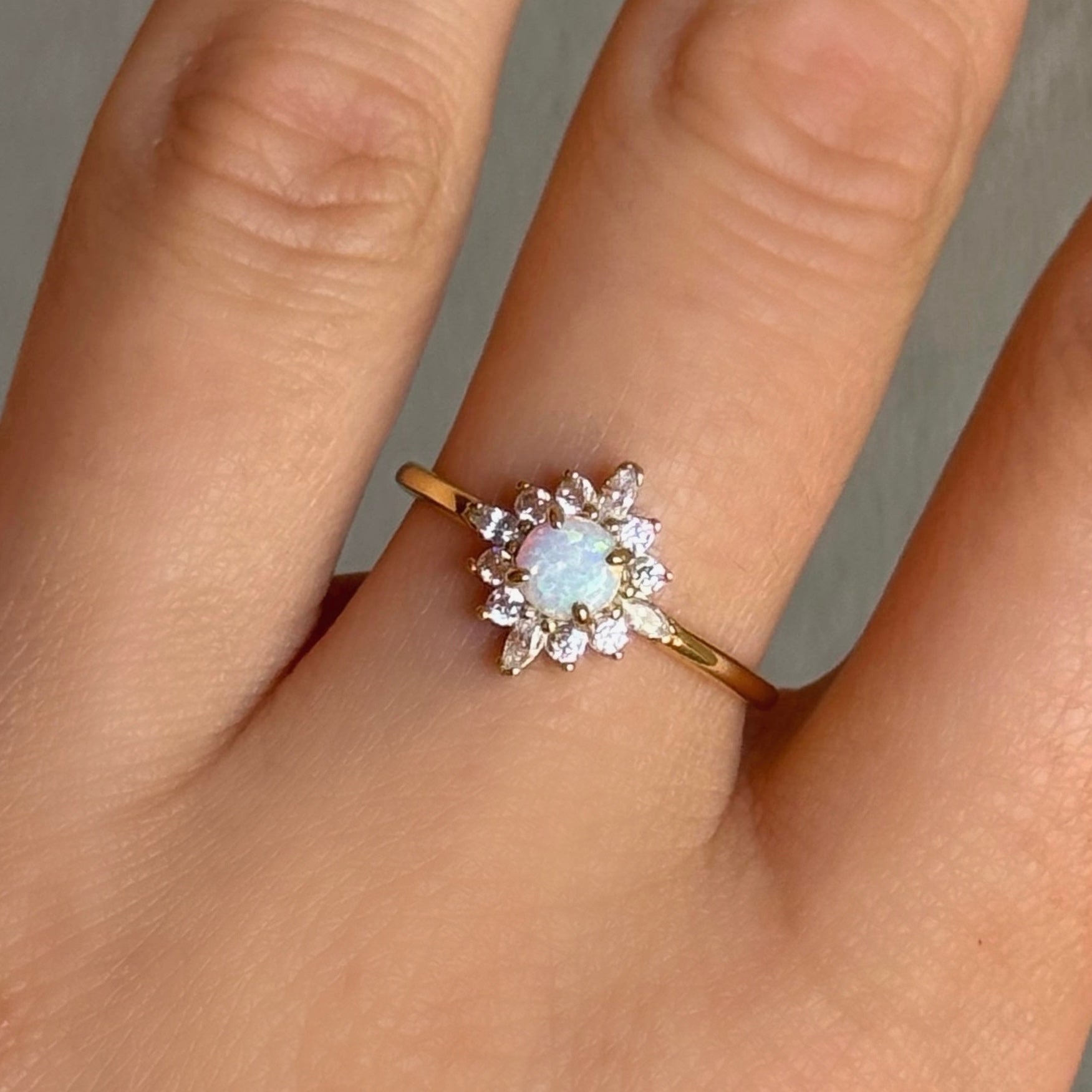 GOLD CRYSTAL STARBURST OPAL ring