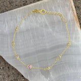 GOLD DAINTY PINK HEART CRYSTAL BEZEL bracelet