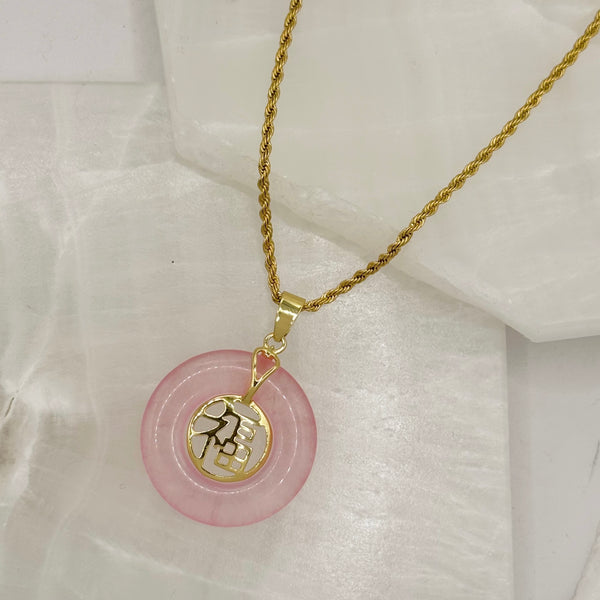 GOOD FORTUNE PINK JADE 30MM necklace