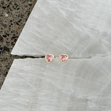 GOLD PINK CRYSTAL HEART SCREW BACK STUD earrings