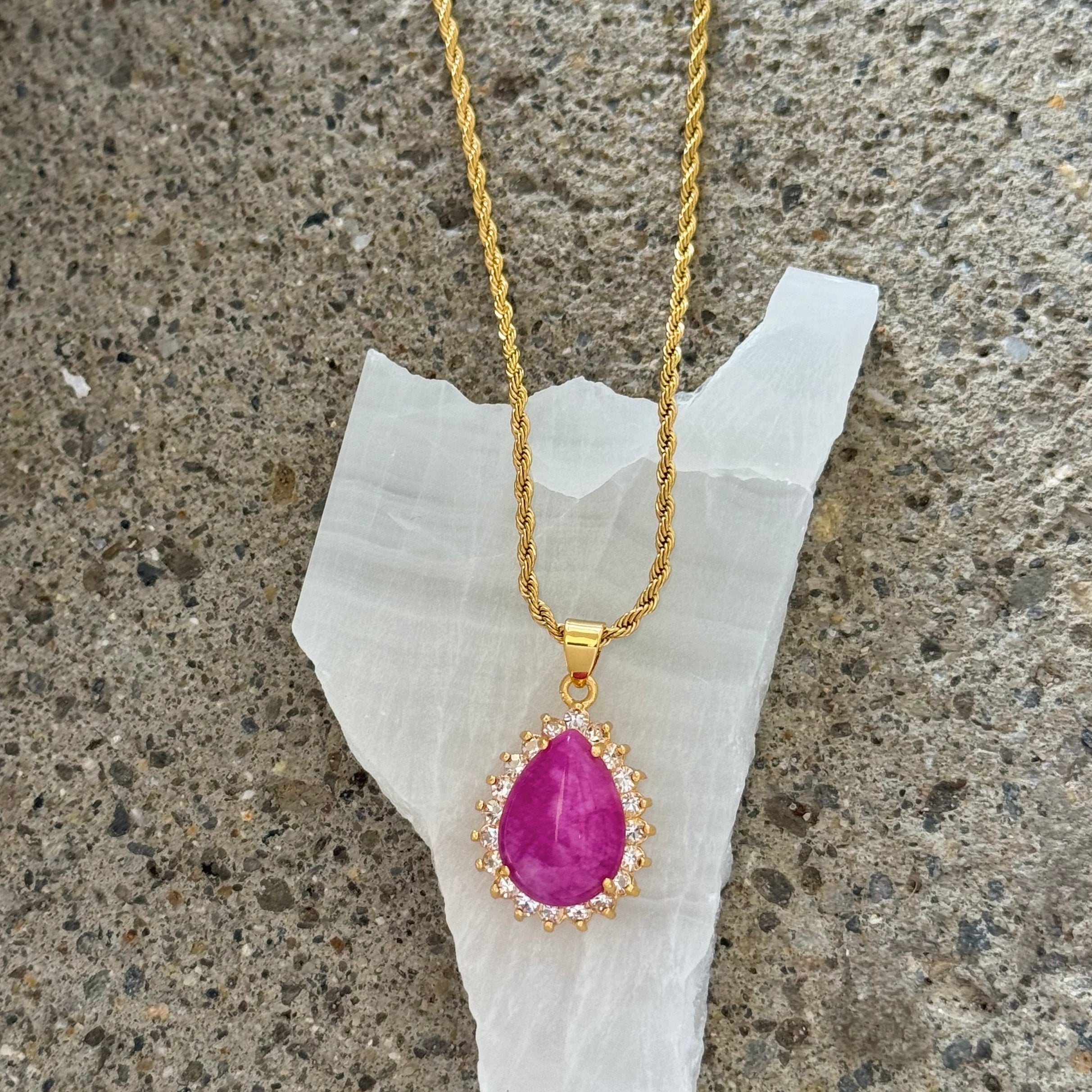 CRYSTAL TEARDROP MINI FUCHSIA JADE necklace
