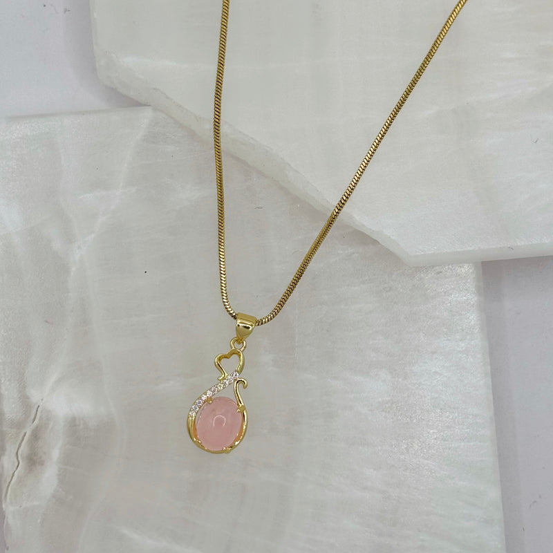 HEART ROUND PINK JADE necklace