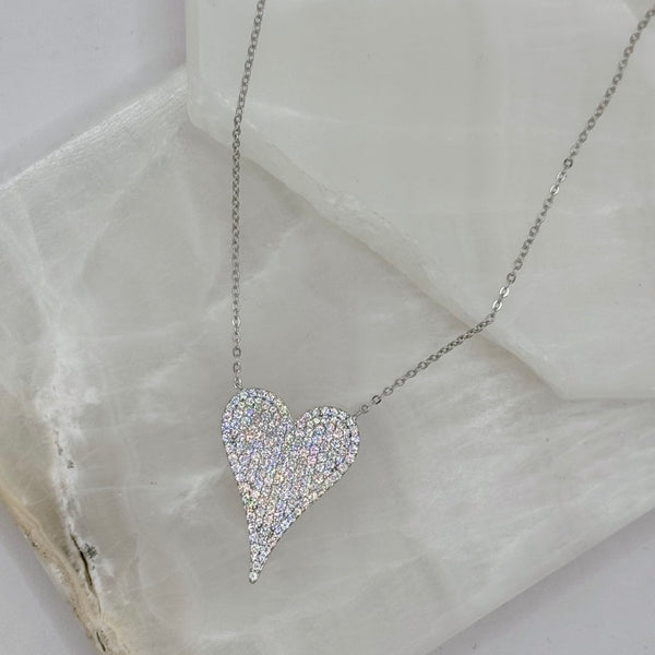 LARGE SILVER CRYSTAL HEART necklace