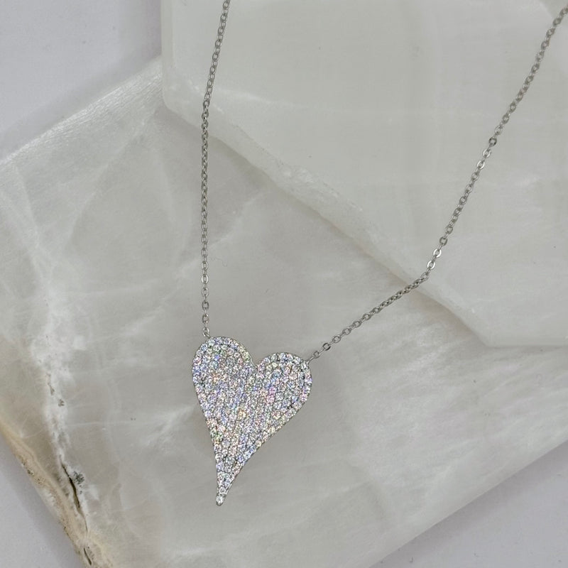 LARGE SILVER CRYSTAL HEART necklace