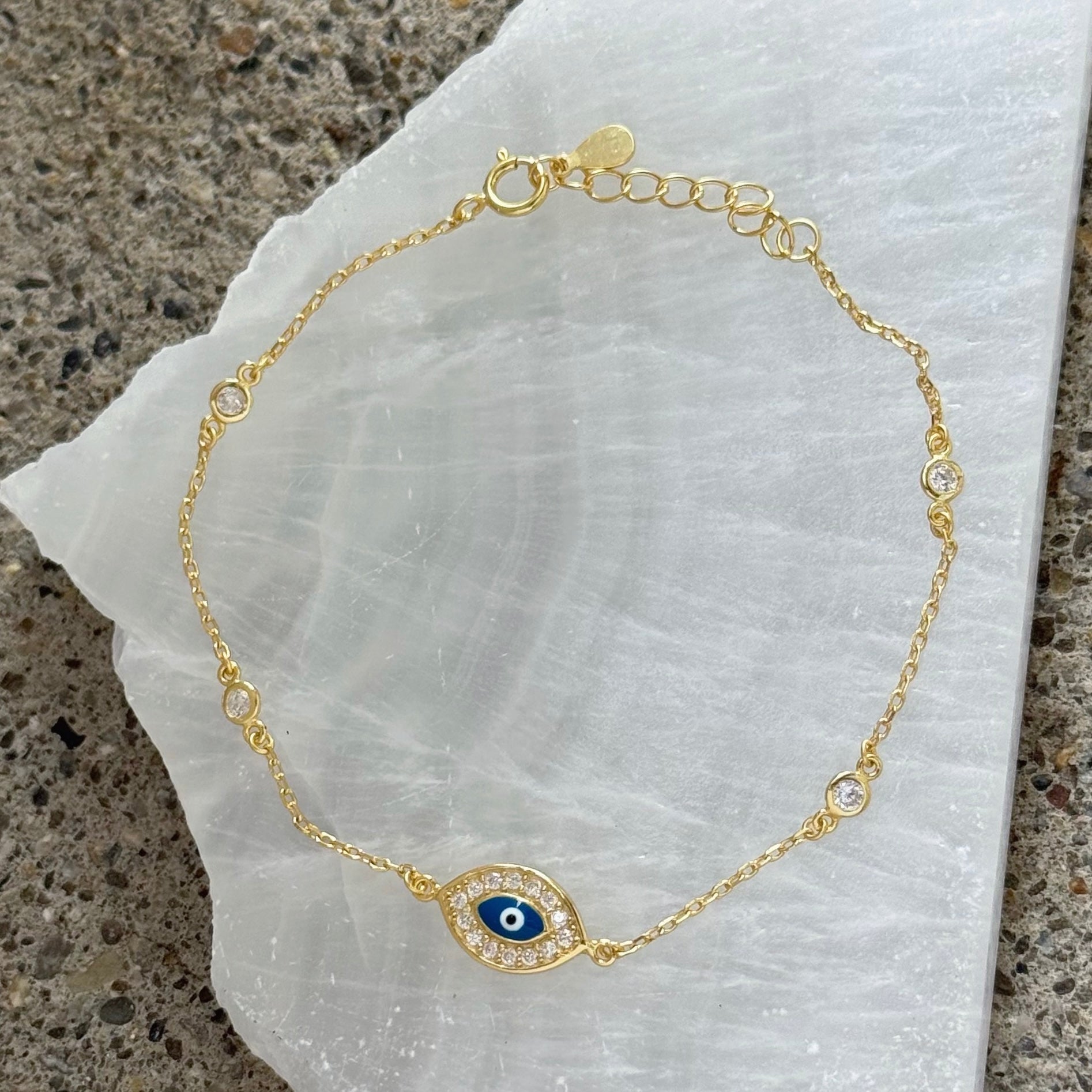 GOLD EVIL EYE CRYSTA BEZEL DAINTY bracelet