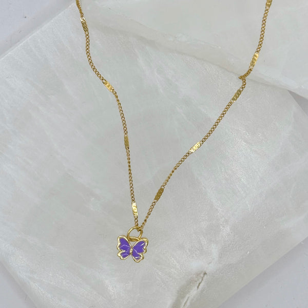 PURPLE ENAMEL BUTTERFLY SUPER MINI II necklace