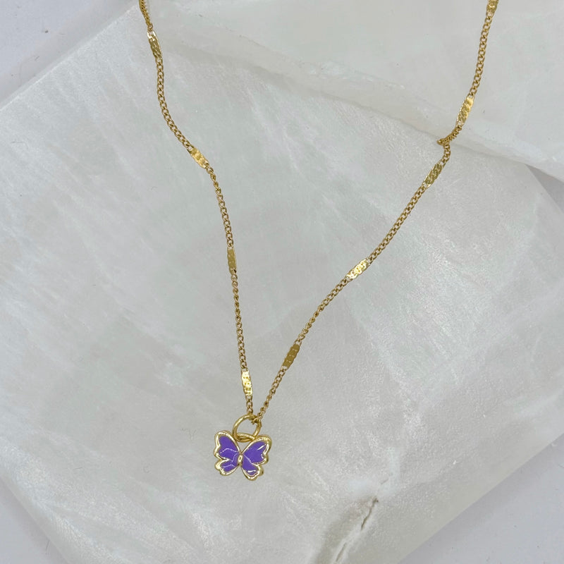 PURPLE ENAMEL BUTTERFLY SUPER MINI II necklace