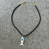 WHITE FISH BLACK CHORD necklace