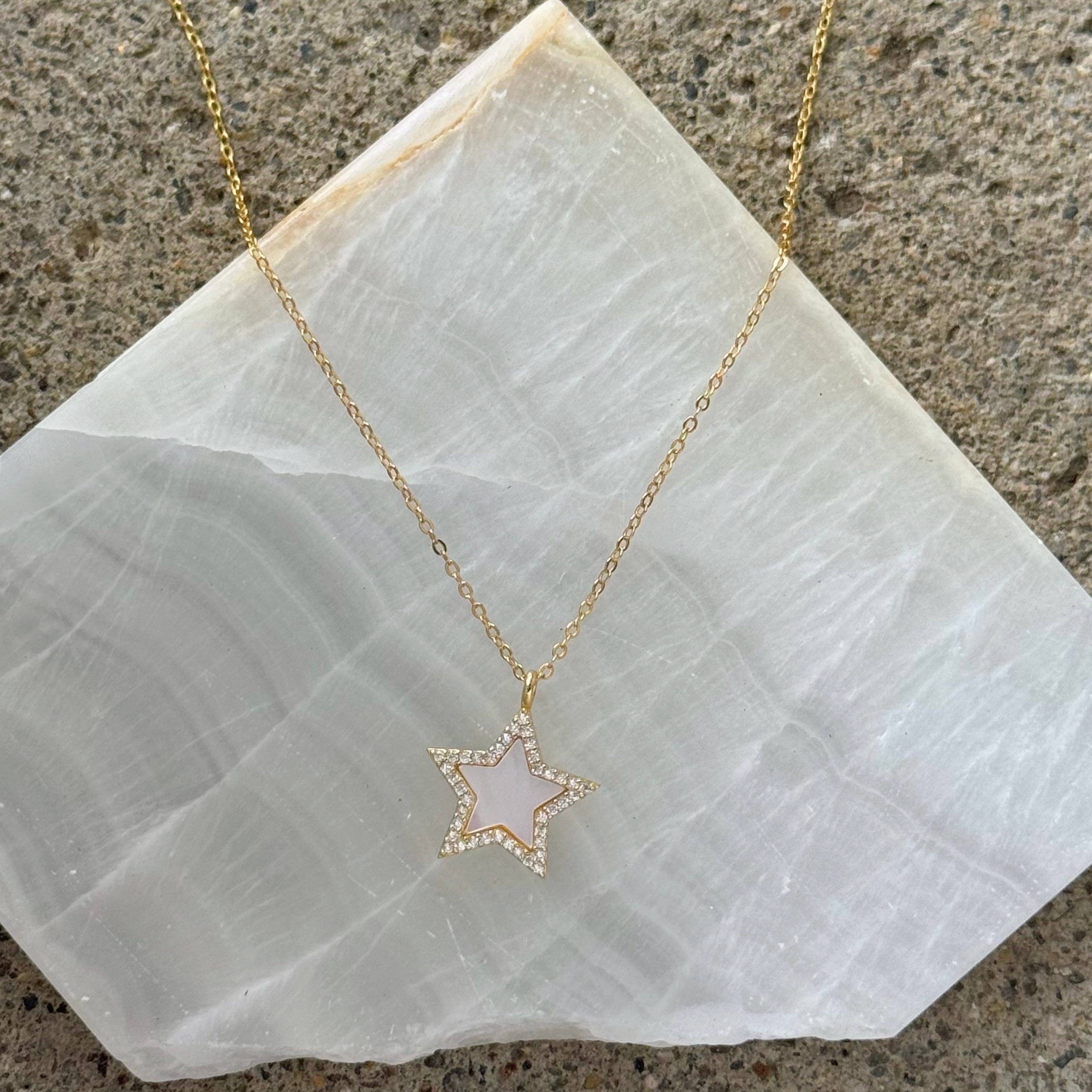 GOLD CRYSTAL STAR MOTHER OF PEARL necklace