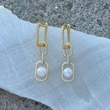 GOLD CRYSTAL PEARL CHAIN LINK DANGLE earrings