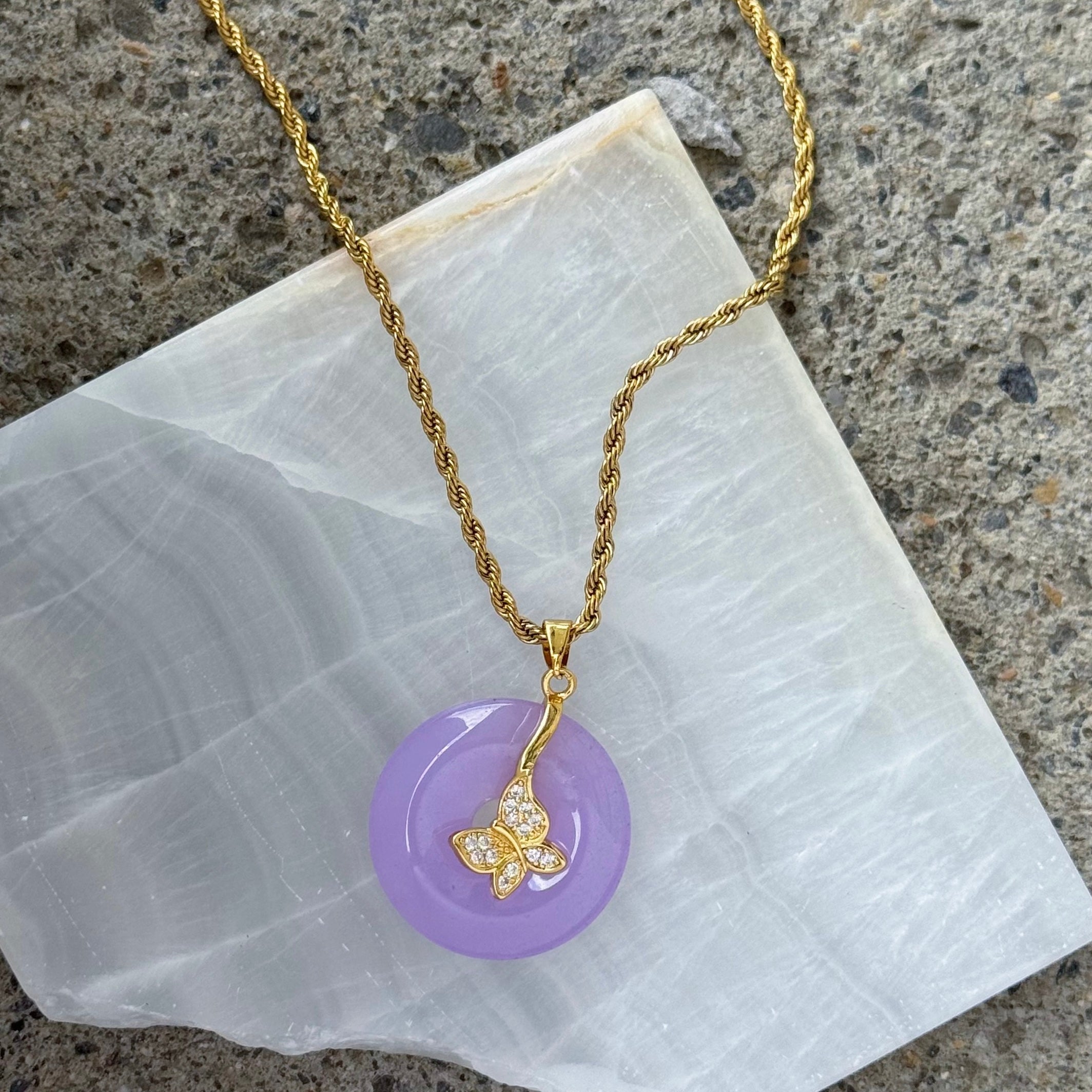 BUTTERFLY II ROUND LAVENDER JADE necklace