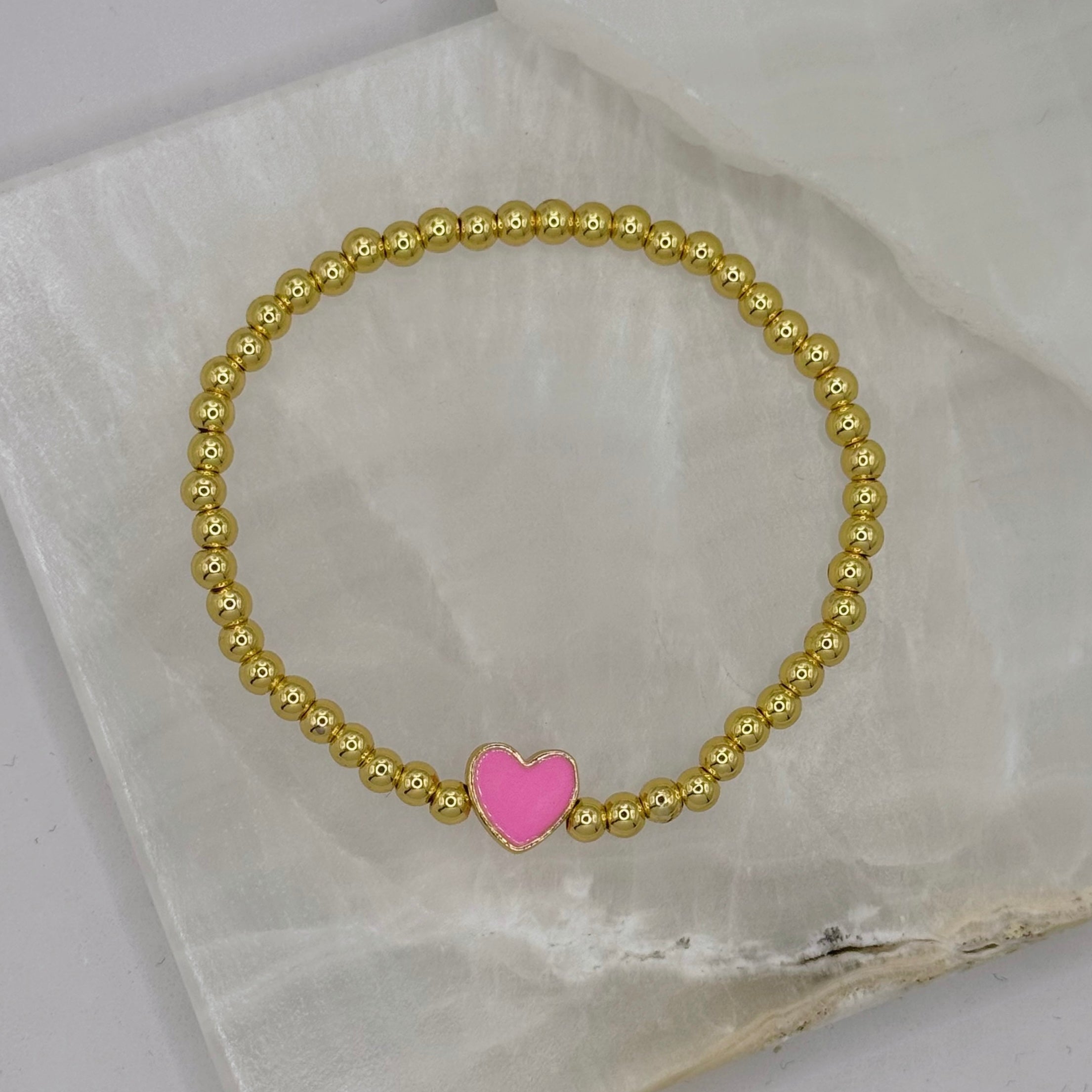 GOLD PINK HEART BEADED bracelet