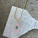 GOLD ROSE QUARTZ FISH necklace