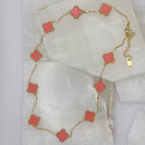 13MM PINK CLOVERS GOLD STEEL necklace