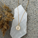 WHITE ENAMEL CRYSTAL HAMSA CIRCLE necklace