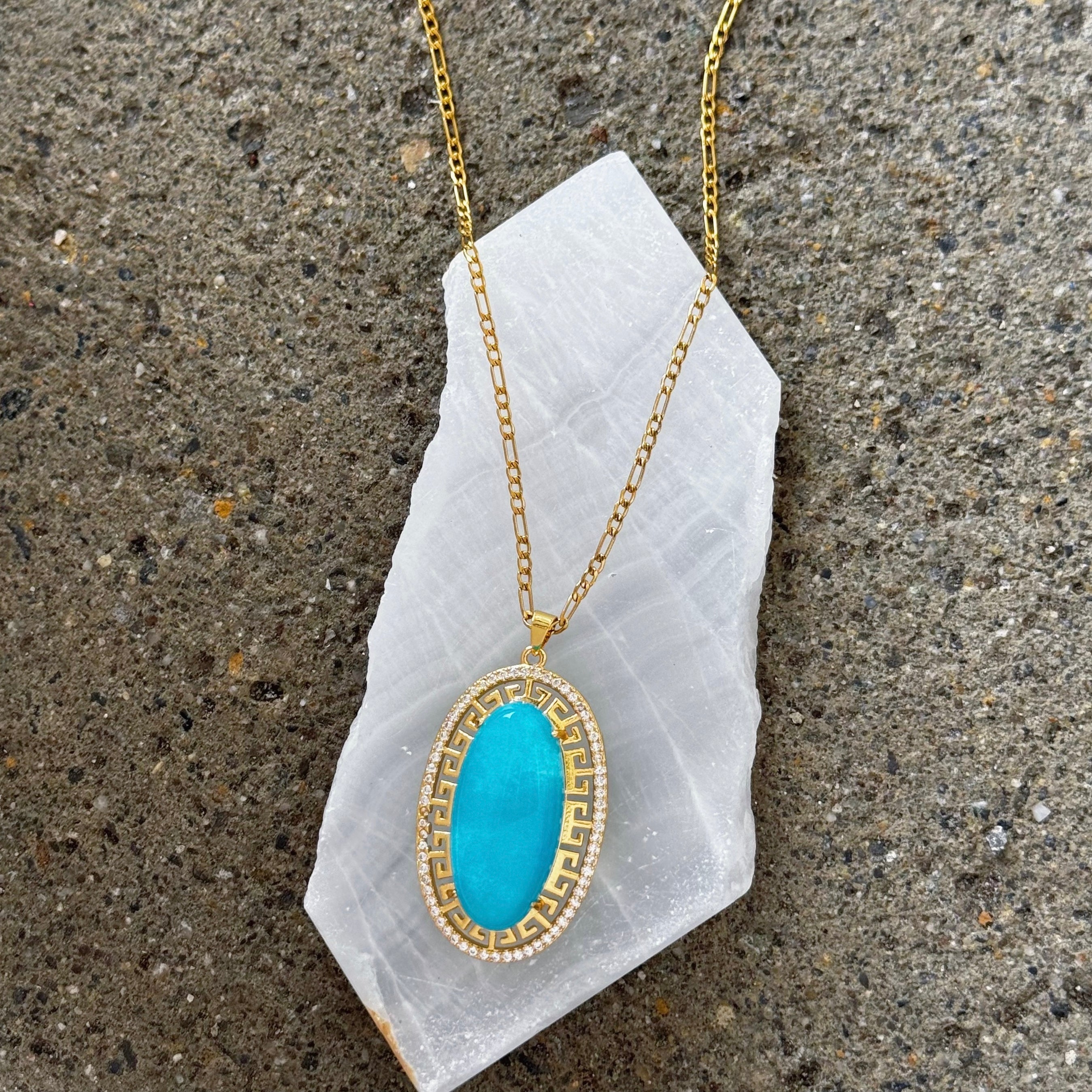 LARGE OVAL LIGHT BLUE JADE necklace