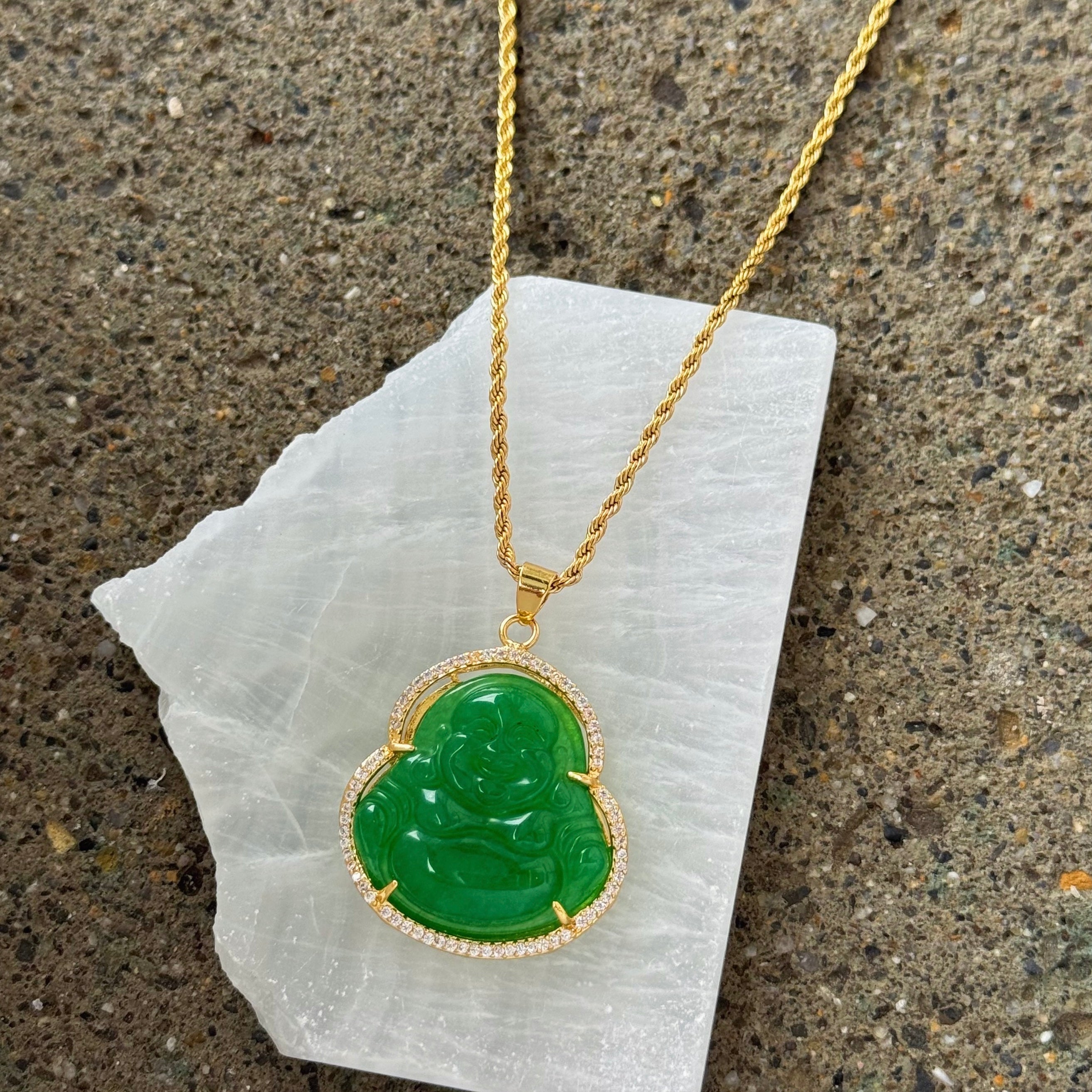 GOLD MYSTIC BUDDHA GREEN JADE necklace