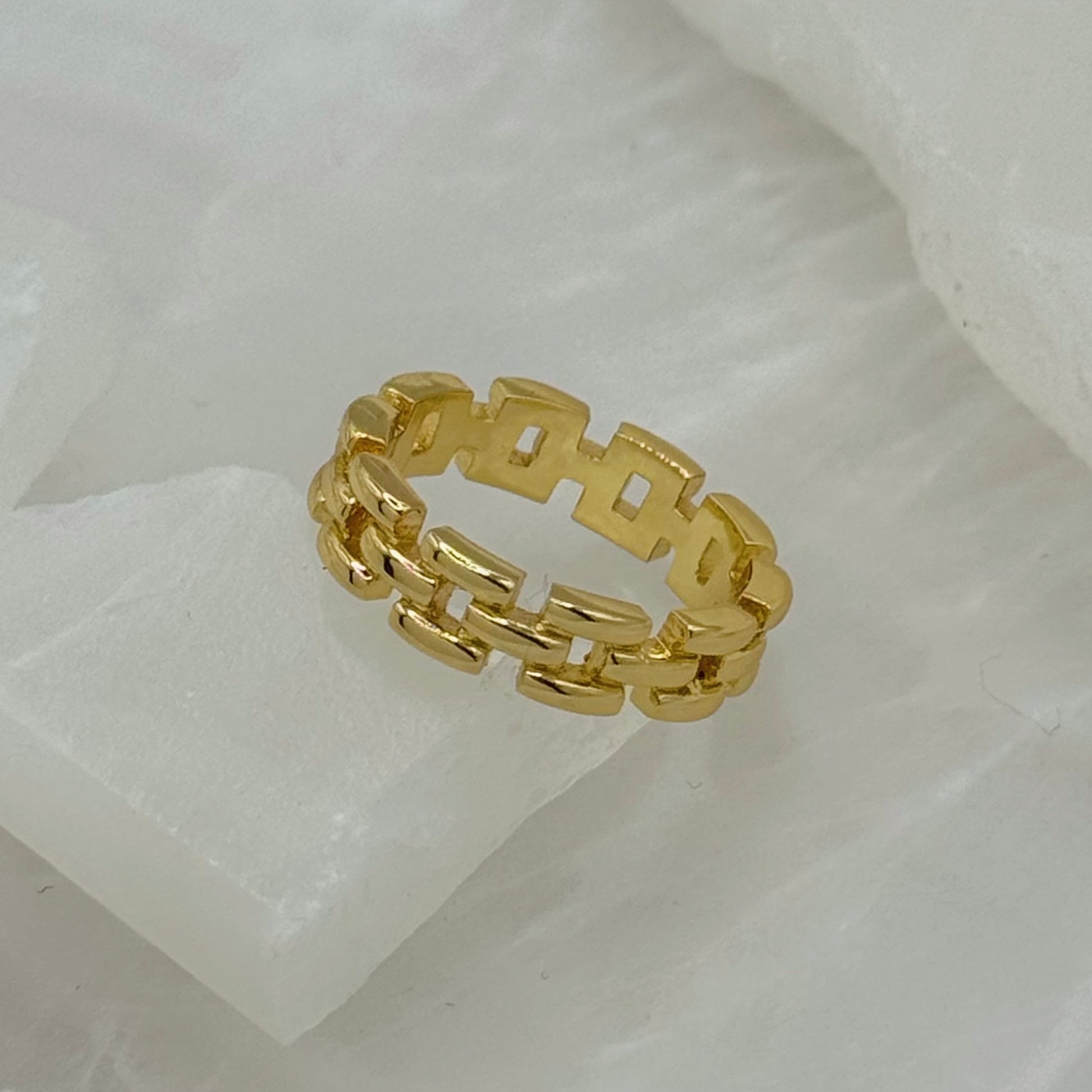 GOLD STEEL SQUARE CHAIN LINK ring