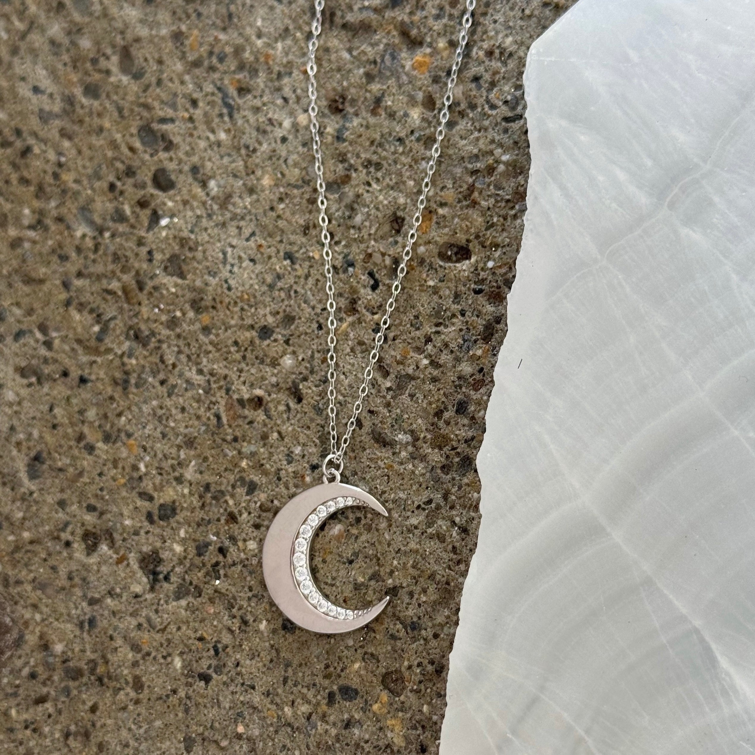 SILVER CRYSTAL ENCHANTED CRESCENT MOON necklace