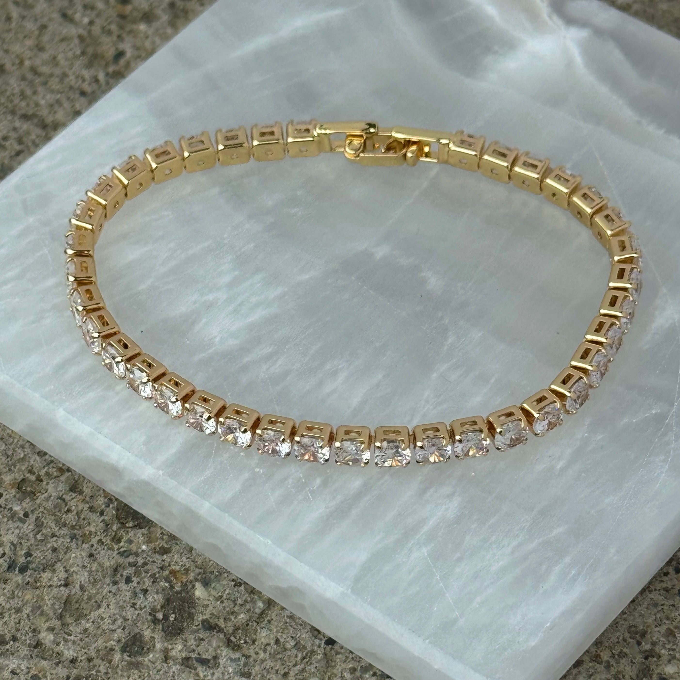 4MM GOLD ROUND CRYSTAL TENNIS bracelet