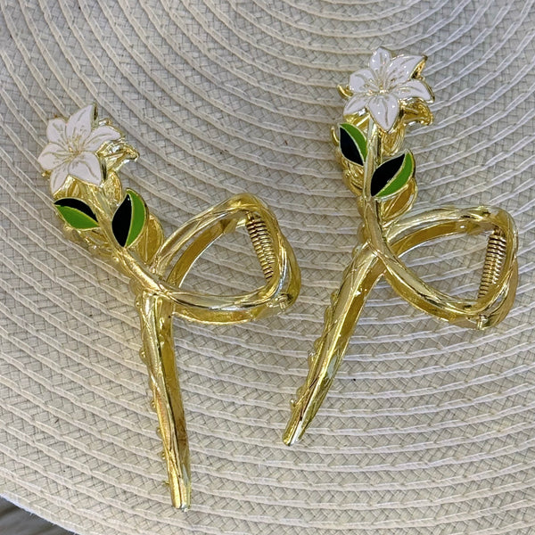 GOLDEN WHITE FLOWER hair clip