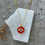 RED ENAMEL EVIL EYE CIRCLE necklace