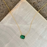 GOLD GREEN EMERALD BAGUETTE SOLITAIRE necklace