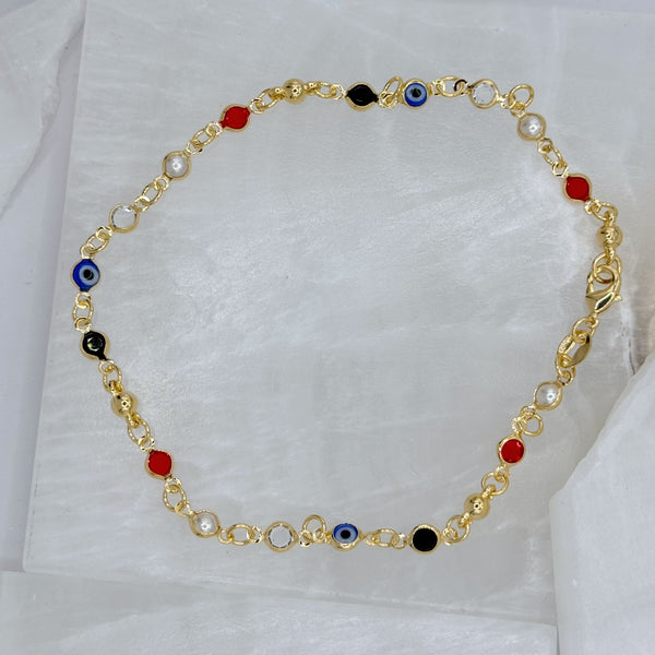 EVIL EYE PEARL & JEWEL anklet