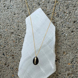 BLACK ENAMEL COWRIE SEASHELL necklace
