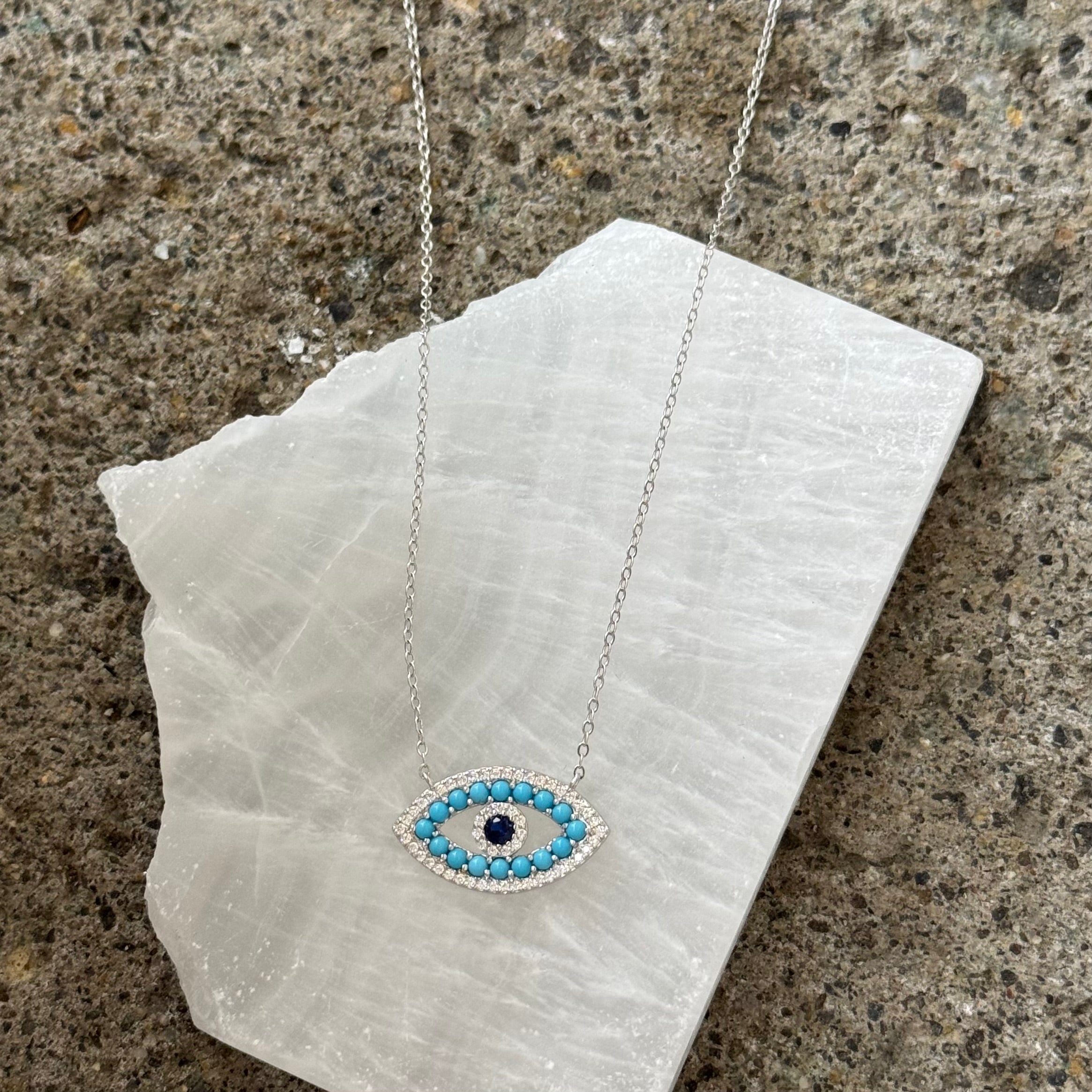 SILVER TURQUOISE BEADED EVIL EYE necklace