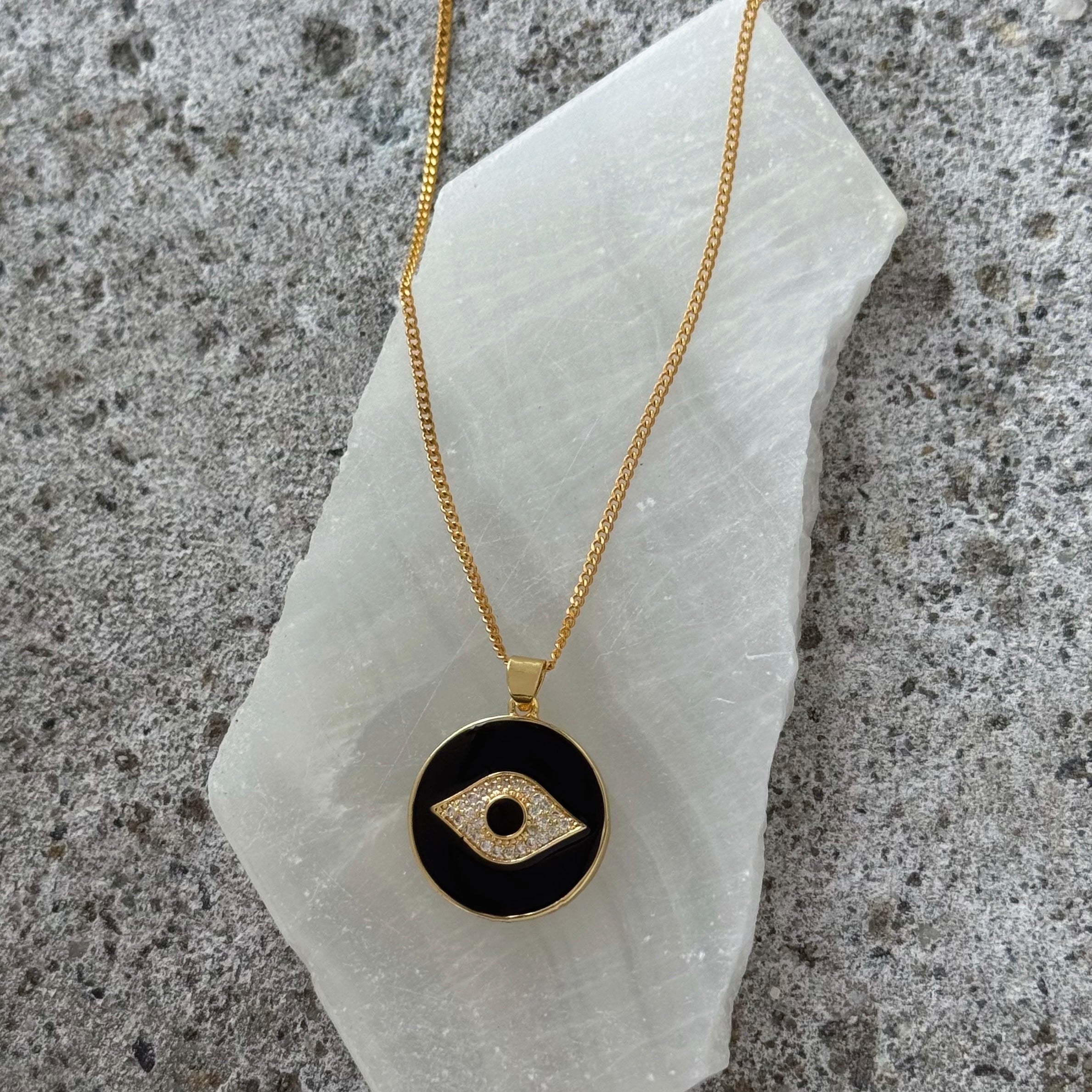 BLACK ENAMEL EVIL EYE CIRCLE necklace