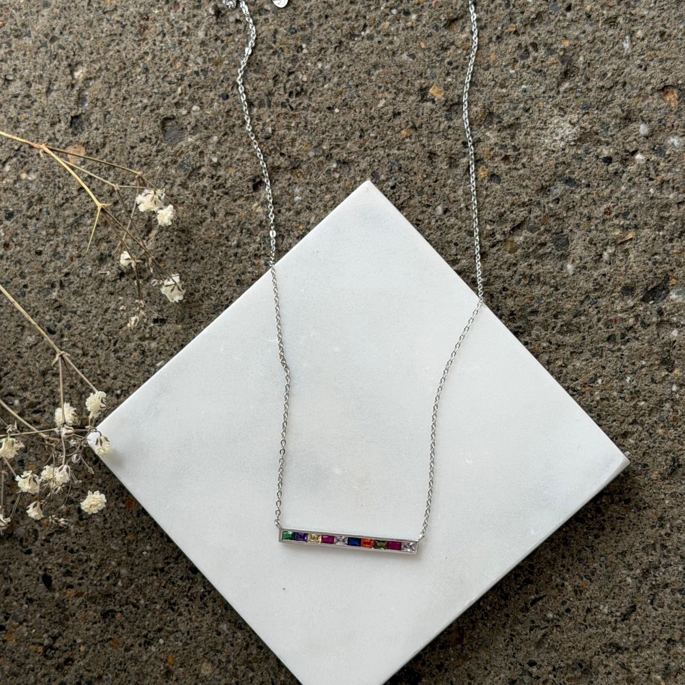 SILVER MULTICOLOR BAR necklace
