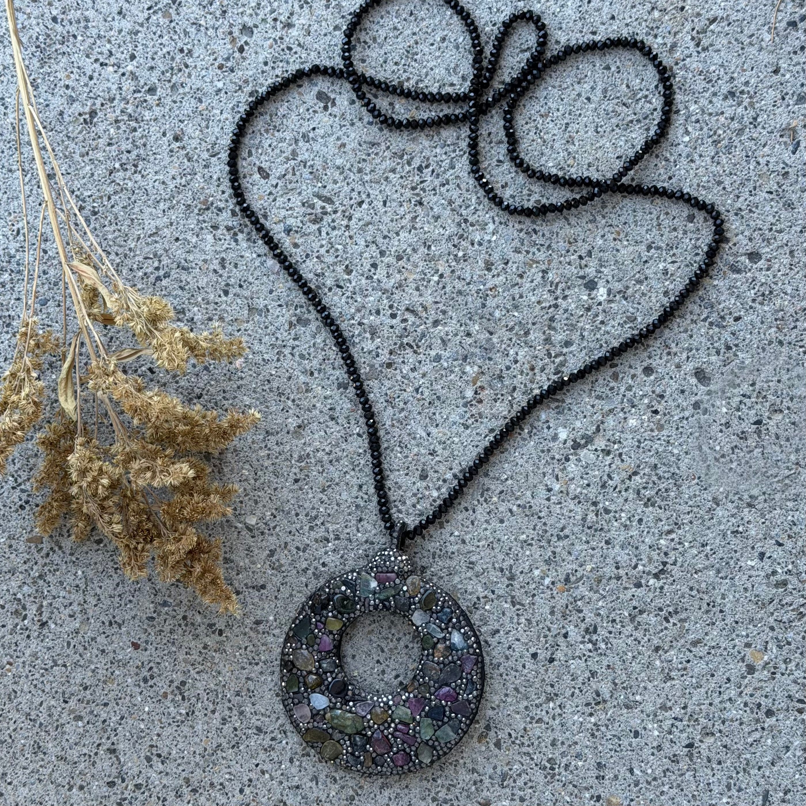 MOONLIT MOSAIC BLACK BEADED necklace