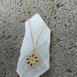 GOLD ROUND MULTICOLOR MEDALLION necklace