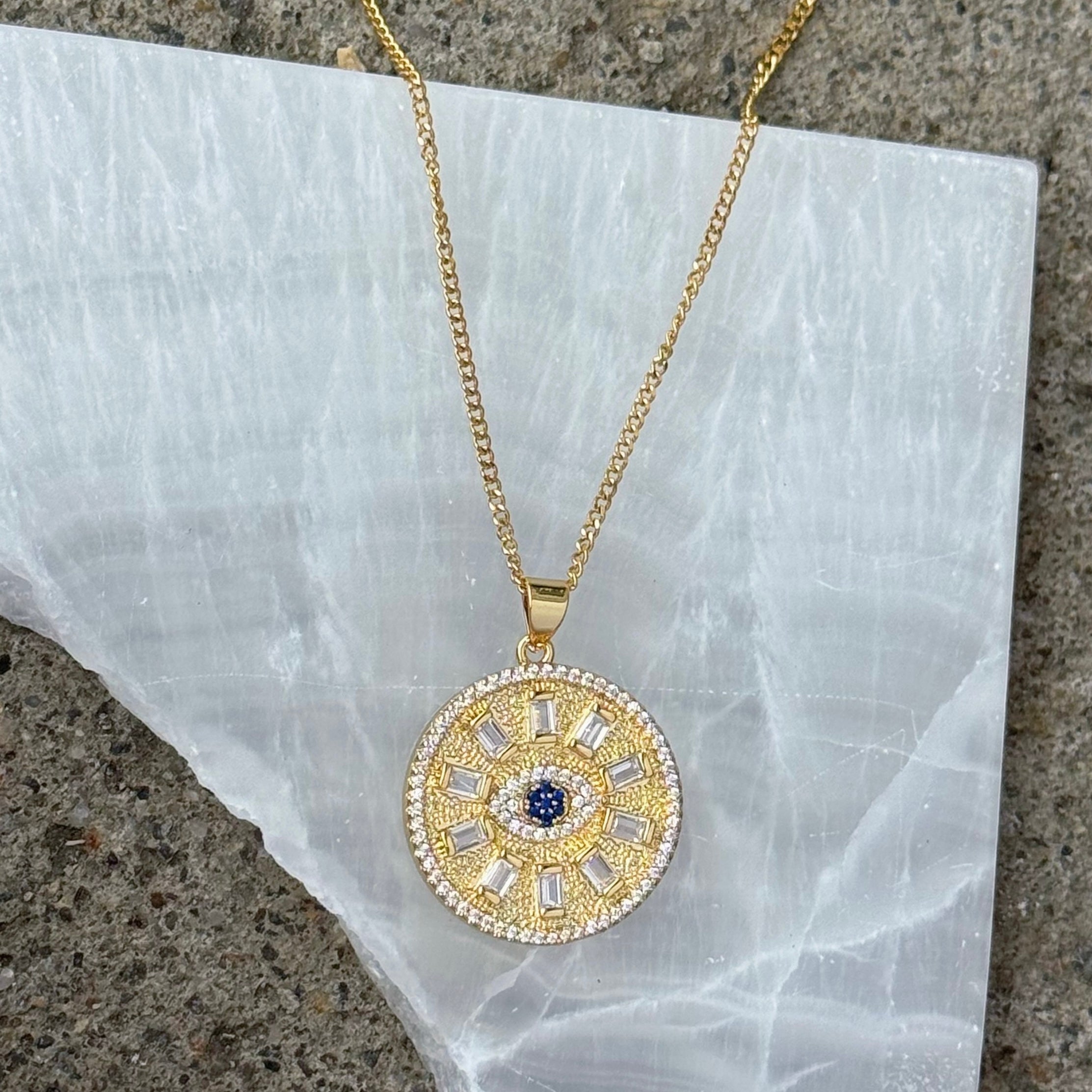 GOLDEN CRYSTAL EYE MEDALLION necklace