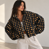 NAVY & YELLOW RETRO CHECK SHERPA BOMBER jacket