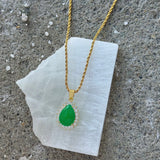CRYSTAL TEARDROP GREEN JADE necklace