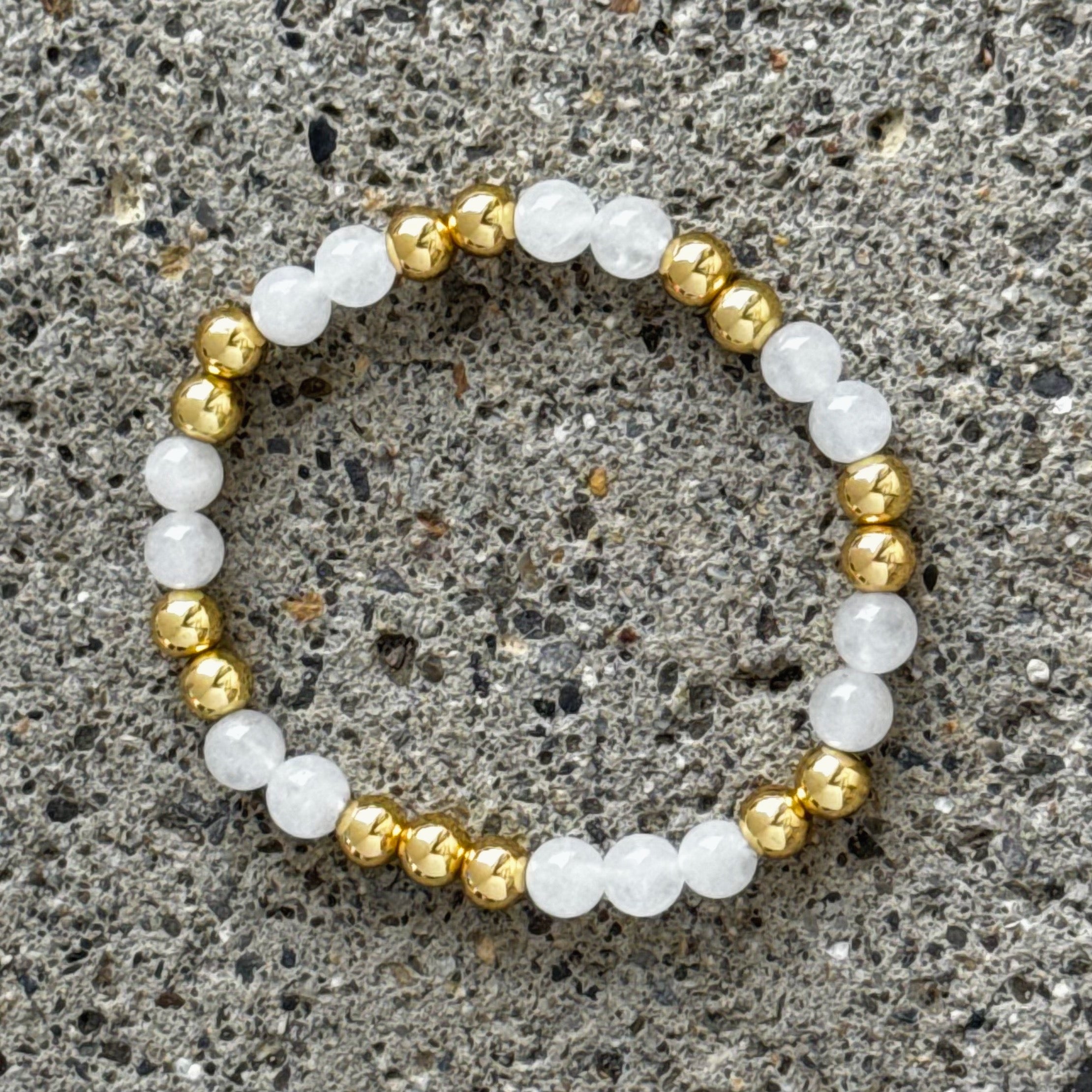 GOLD DOUBLE WHITE QUARTZ BEADED bracelet