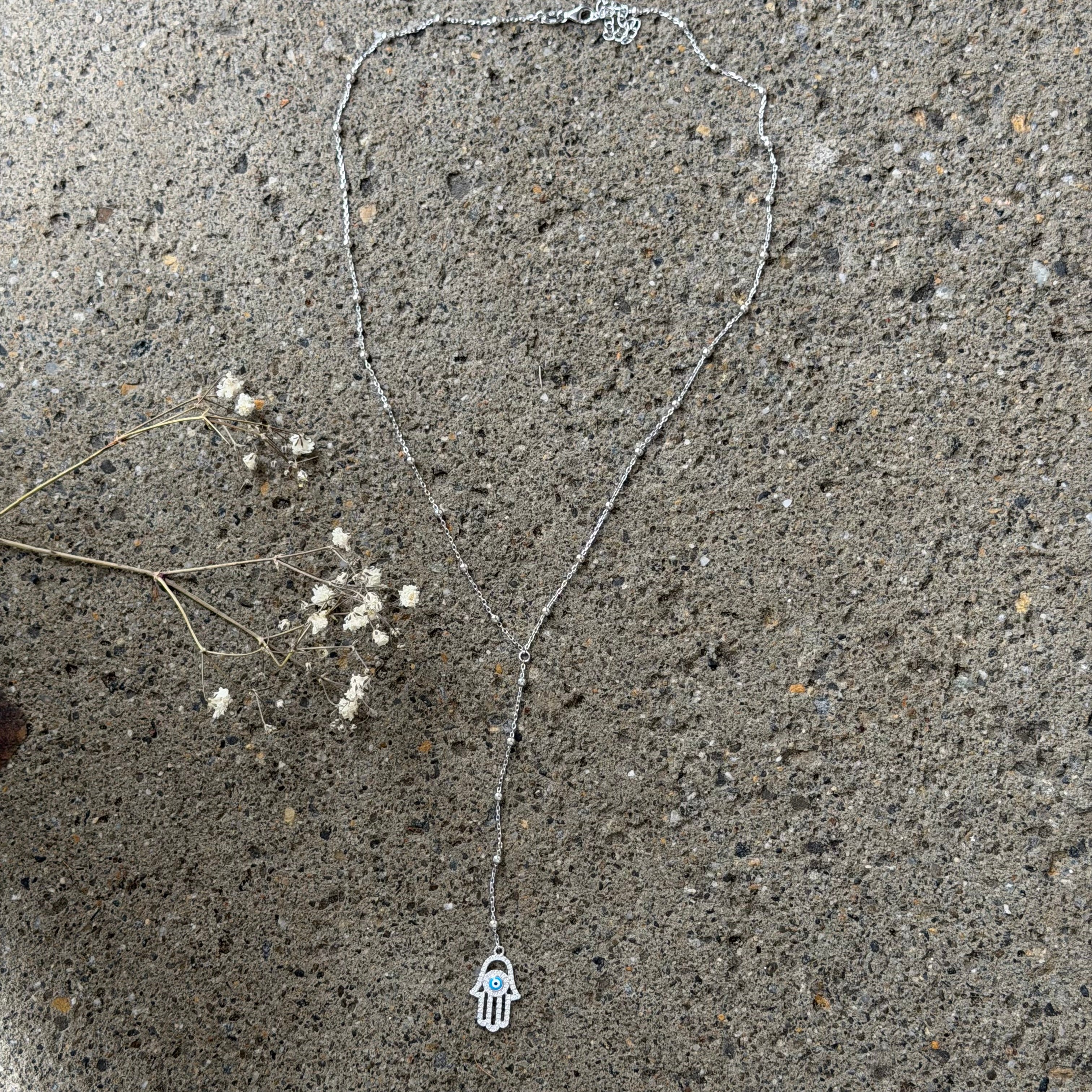 SILVER HAMSA BEADED LARIAT necklace
