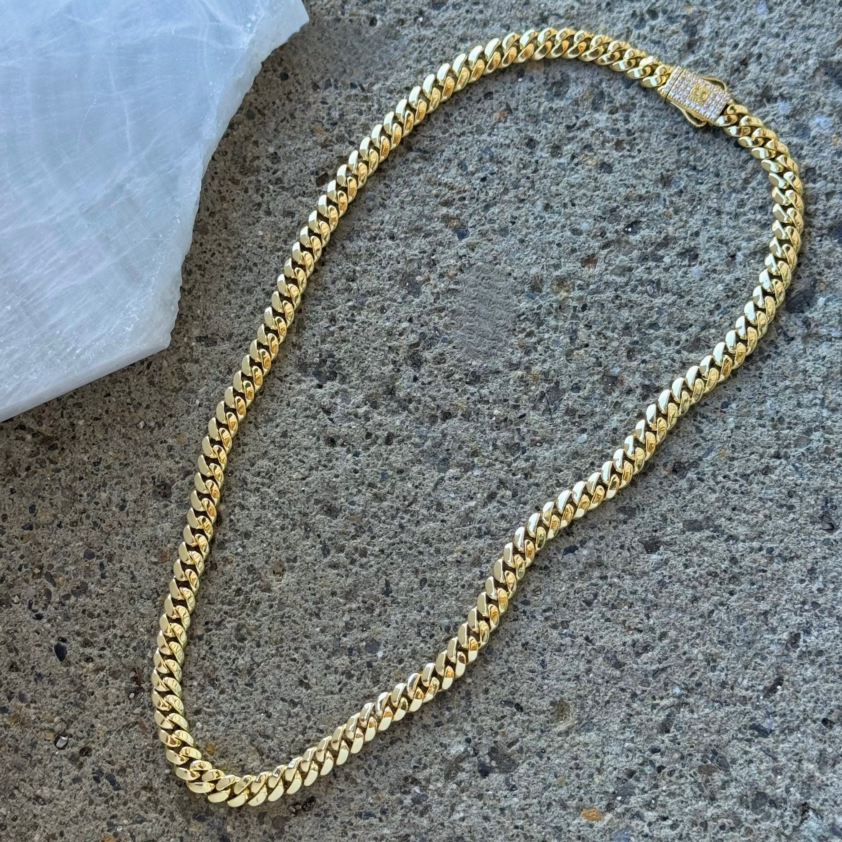 6MM GOLD CUBAN CRYSTAL BOX CLASP necklace