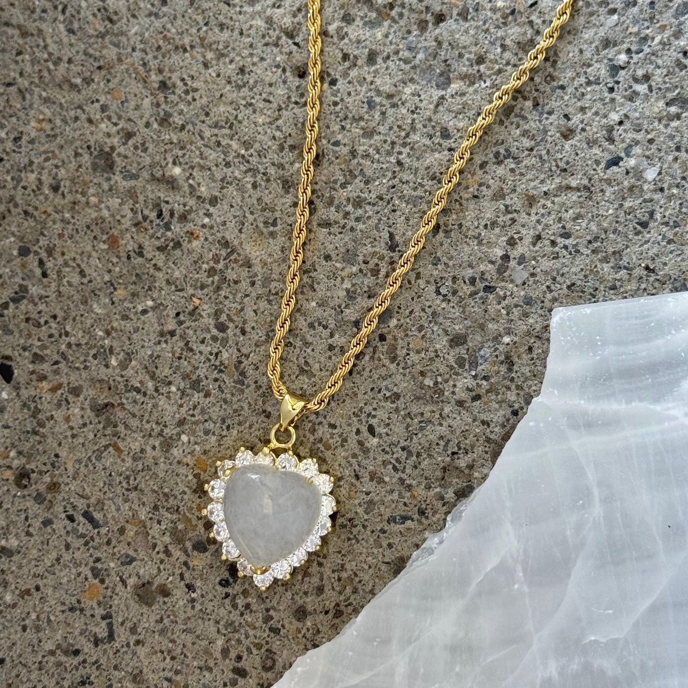 CRYSTAL HEART WHITE JADE necklace