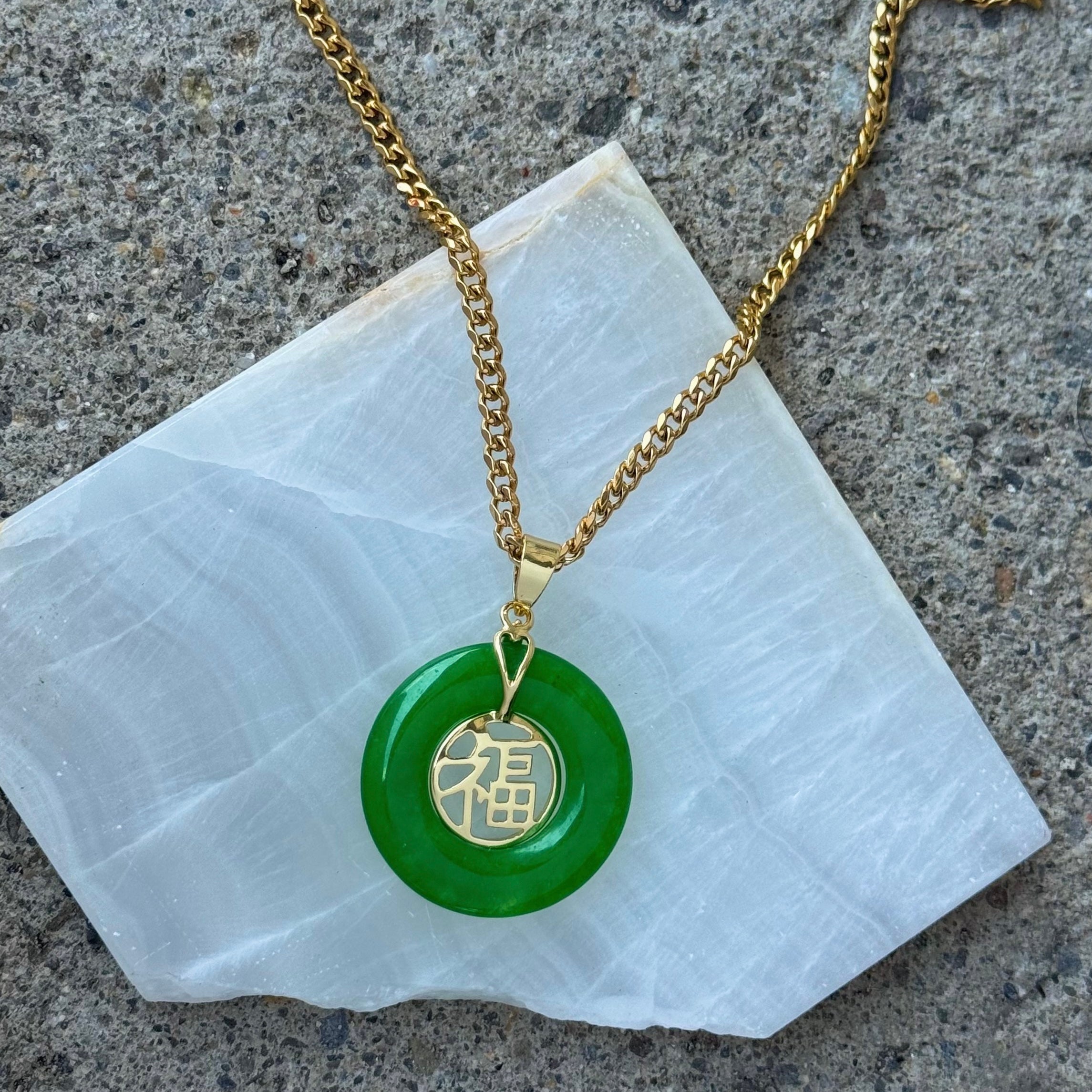 GOOD FORTUNE 30MM GREEN JADE necklace