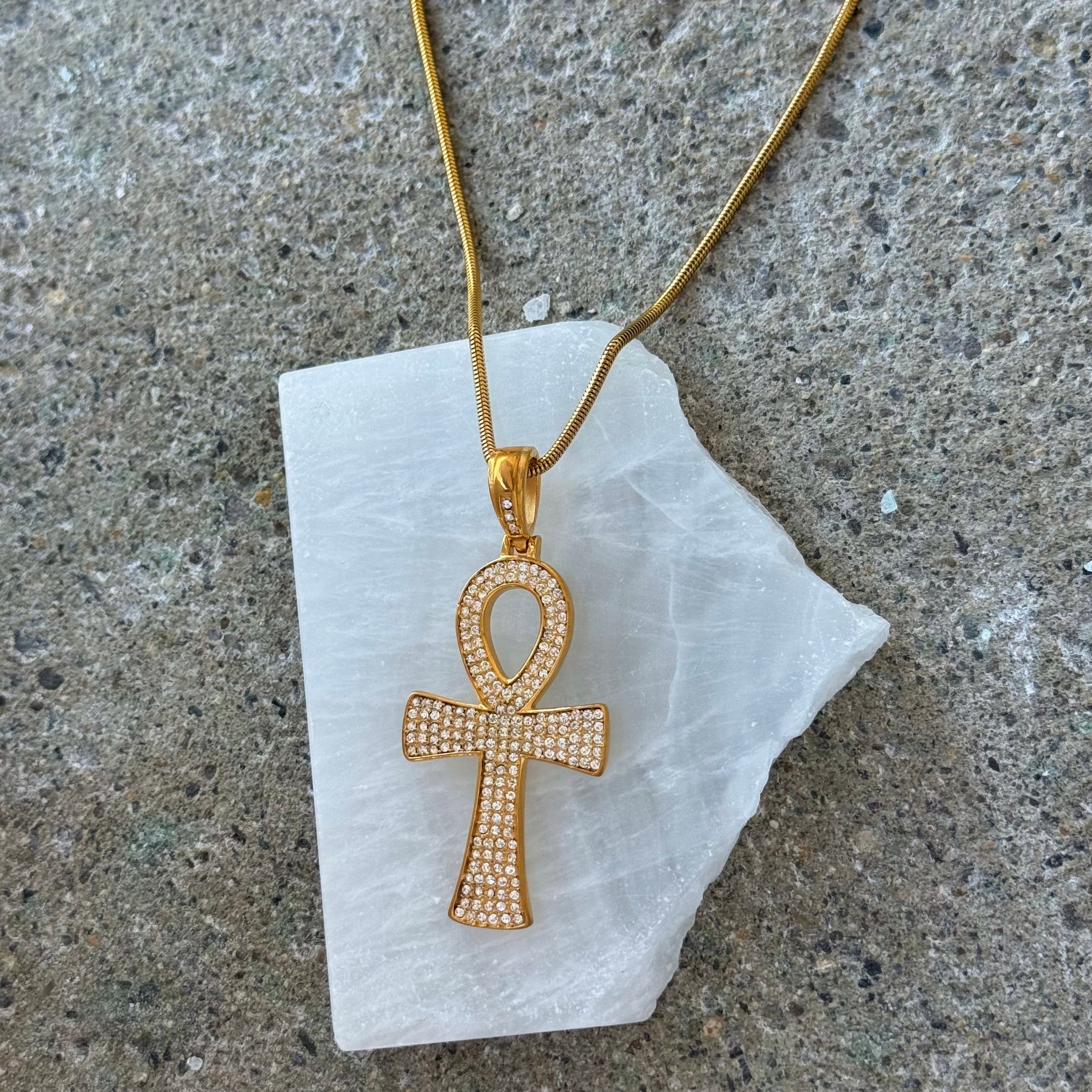 GOLD LARGE CRYSTAL ANKH necklace