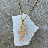 GOLD LARGE CRYSTAL ANKH necklace