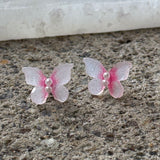 PINK BUTTERFLY PEARL STUD earrings