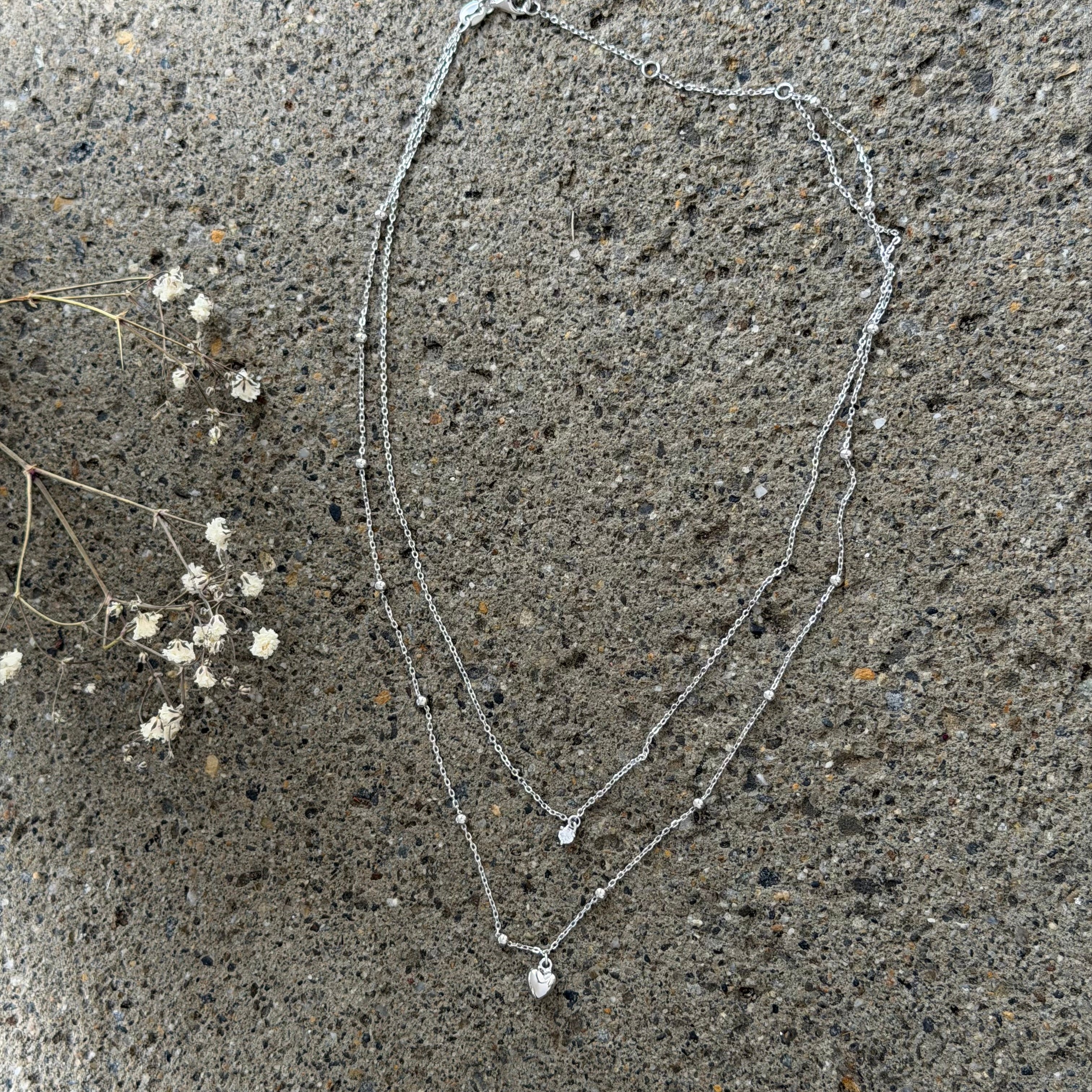 SILVER CRYSTAL STUD BUBBLE HEART DOUBLE necklace