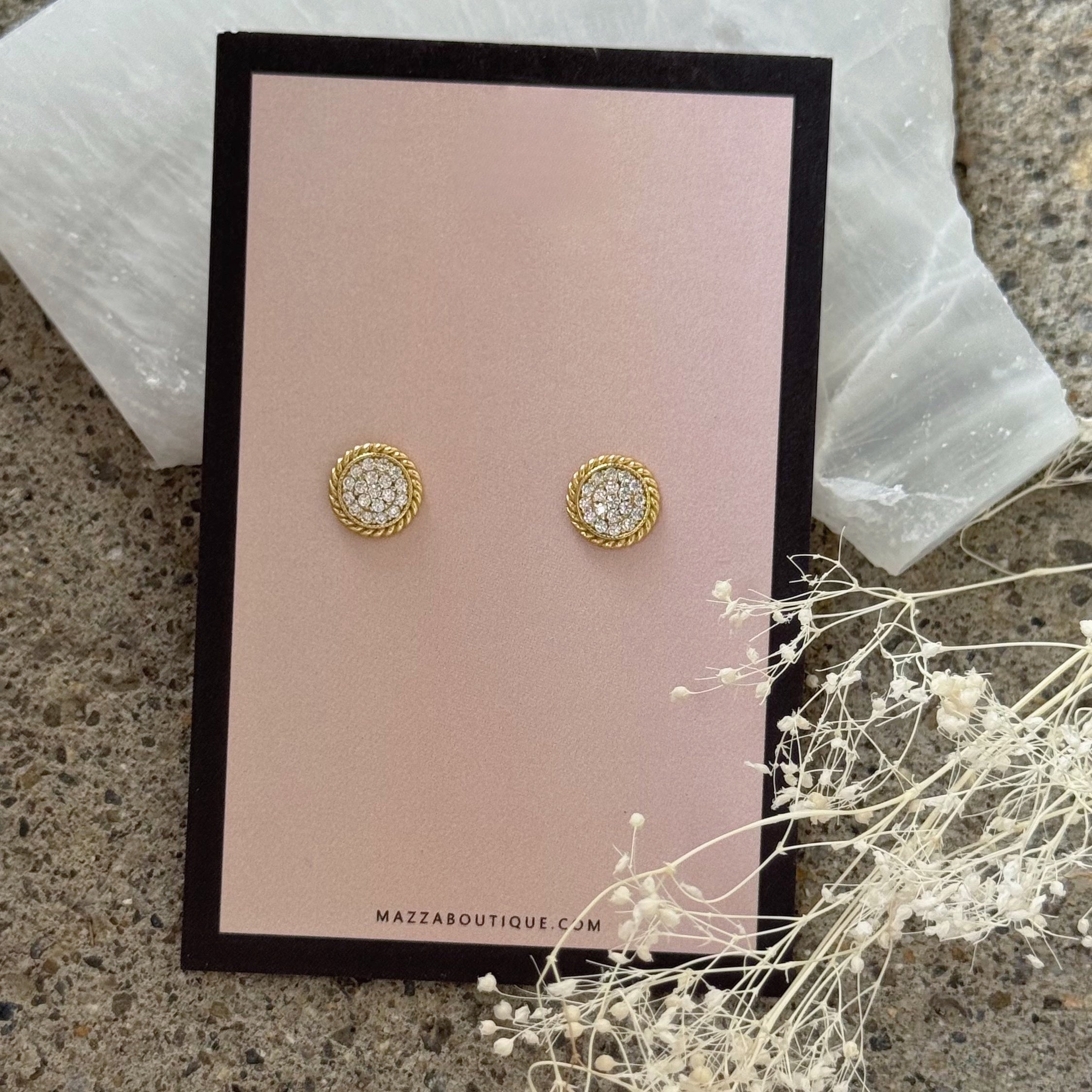 GOLD ROPE ROUND CRYSTAL STUD earrings